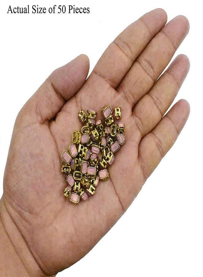 Embroiderymaterial Flatback Sew On Kundan Beads/Rhinestone/Gem Stone for Craft, Embroidery, Jewellery Making, Dresses, Embellishments, Bracelet Making (5X7MM, Rectangle Shape, Rose Color, 50 Pieces) - Image 2